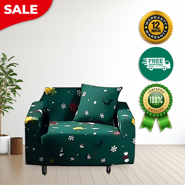 Anyseat Sofa Cover Green Christmas Snowflakes Design Stretchable Non Slip Slipcover
