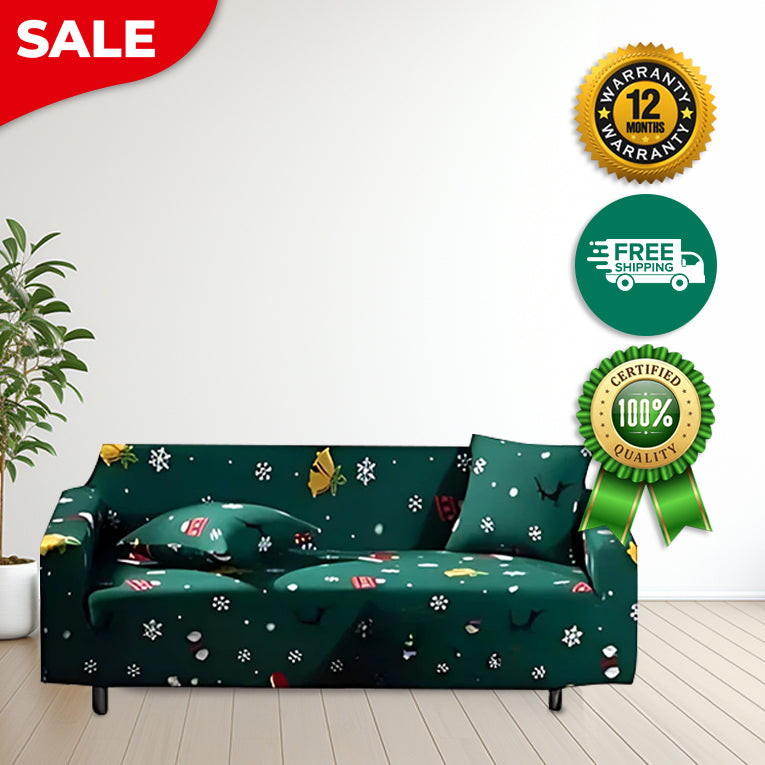 Anyseat Sofa Cover Green Christmas Snowflakes Design Stretchable Non Slip Slipcover