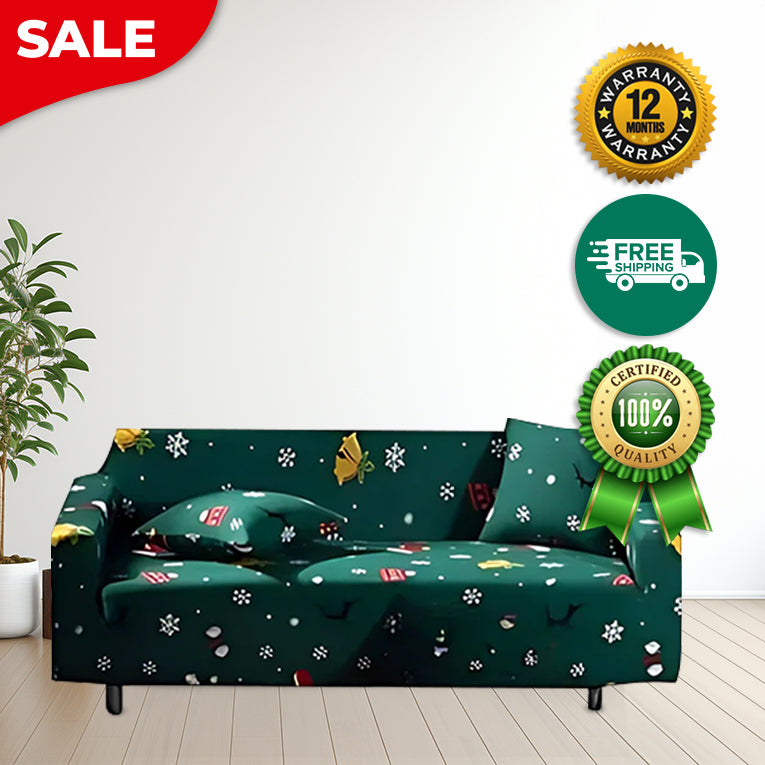 Anyseat Sofa Cover Green Christmas Snowflakes Design Stretchable Non Slip Slipcover