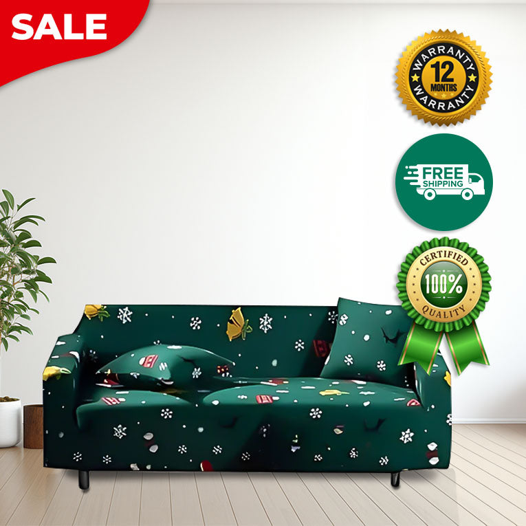Anyseat Sofa Cover Green Christmas Snowflakes Design Stretchable Non Slip Slipcover