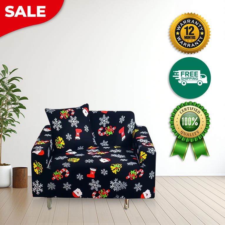 Anyseat Sofa Cover Black Christmas Snowflakes Design Non Slip Stretchable Slipcover