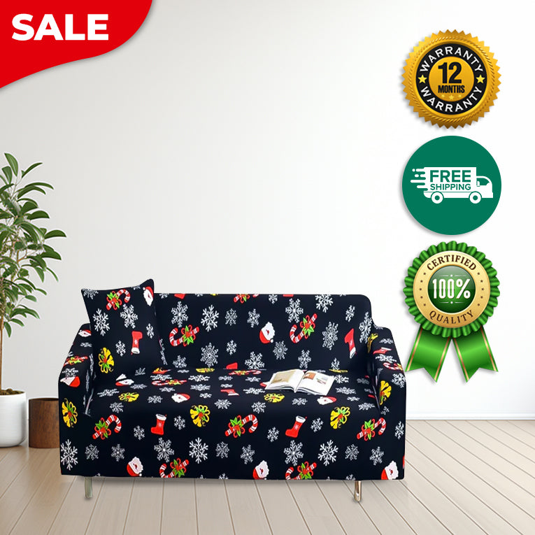 Anyseat Sofa Cover Black Christmas Snowflakes Design Non Slip Stretchable Slipcover