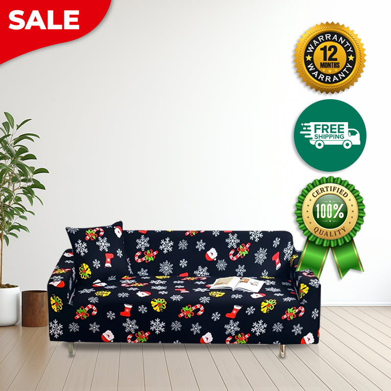 Anyseat Sofa Cover Black Christmas Snowflakes Design Non Slip Stretchable Slipcover