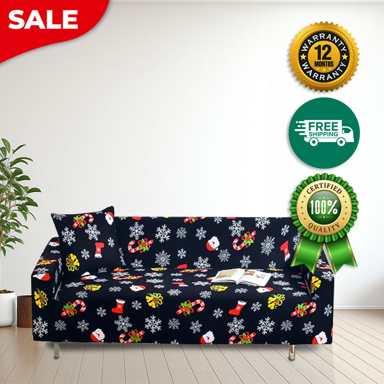 Anyseat Sofa Cover Black Christmas Snowflakes Design Non Slip Stretchable Slipcover