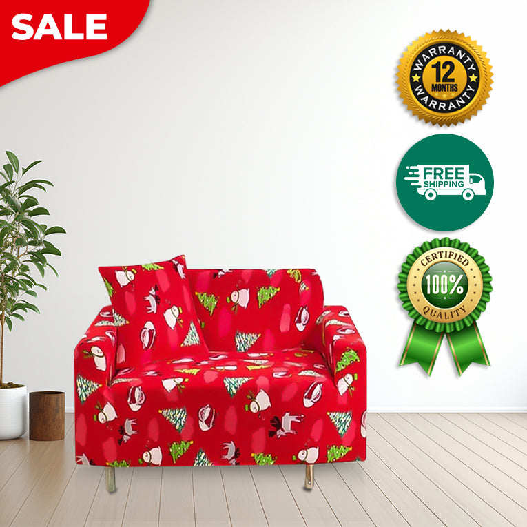 Anyseat  Sofa Cover Red Christmas Tree Snowman Design Non Slip Stretchable Slipcover