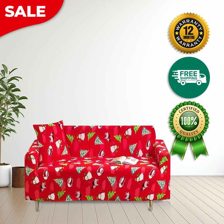 Anyseat  Sofa Cover Red Christmas Tree Snowman Design Non Slip Stretchable Slipcover