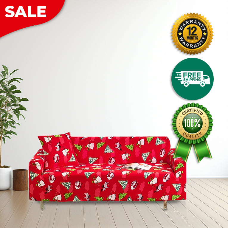 Anyseat  Sofa Cover Red Christmas Tree Snowman Design Non Slip Stretchable Slipcover