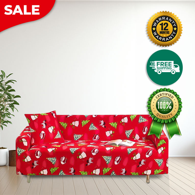 Anyseat  Sofa Cover Red Christmas Tree Snowman Design Non Slip Stretchable Slipcover