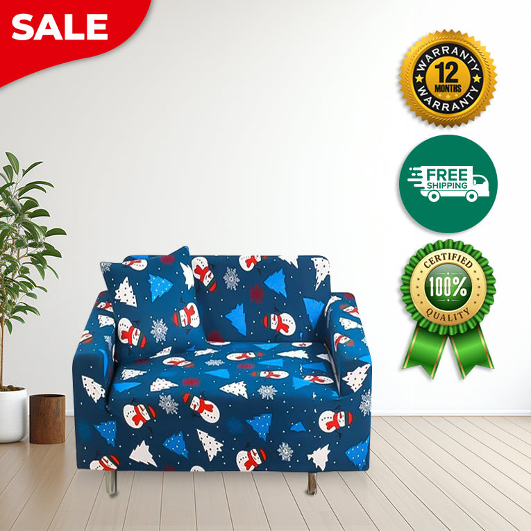 Anyseat Sofa Cover Blue Christmas Tree Snowman Design Non Slip Stretchable Slipcover