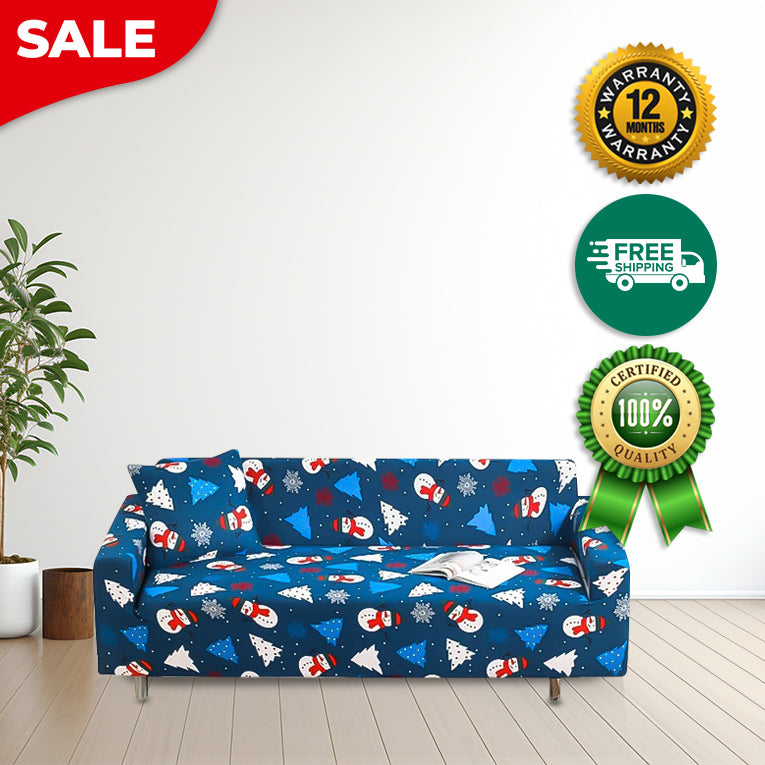 Anyseat Sofa Cover Blue Christmas Tree Snowman Design Non Slip Stretchable Slipcover