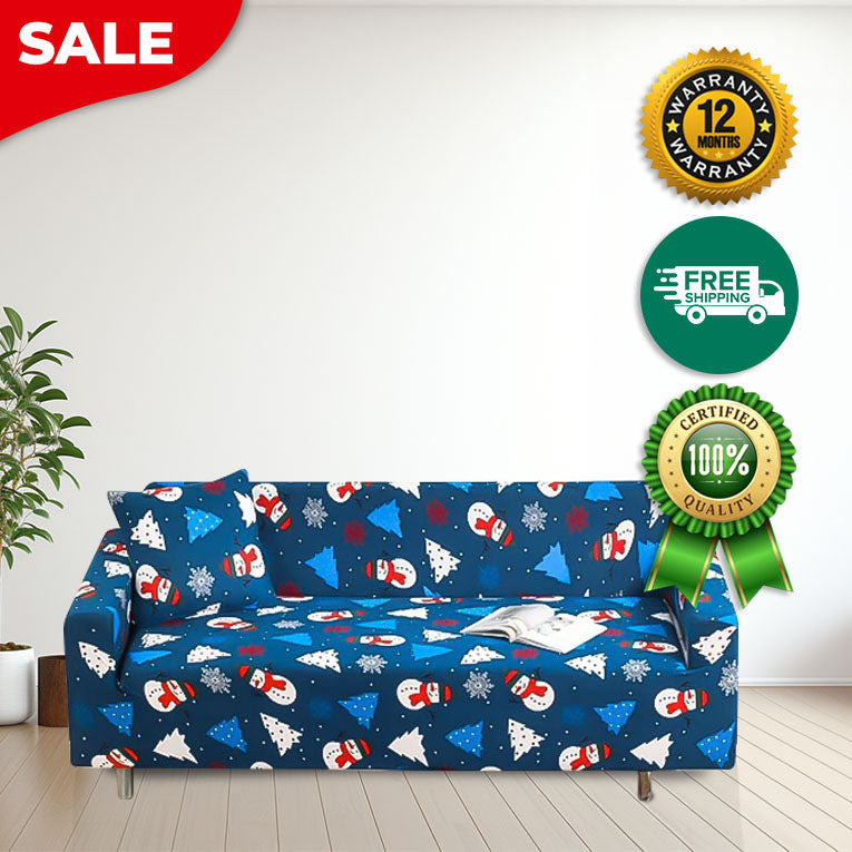 Anyseat Sofa Cover Blue Christmas Tree Snowman Design Non Slip Stretchable Slipcover