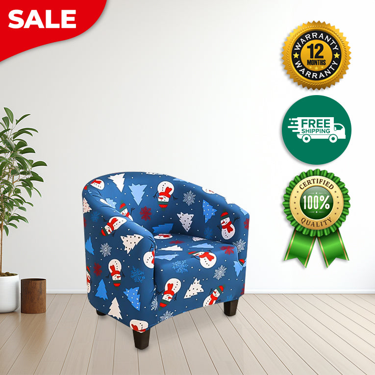 Anyseat Chair Cover Blue Christmas Design Dust Proof Tub Slipcover Home Decor