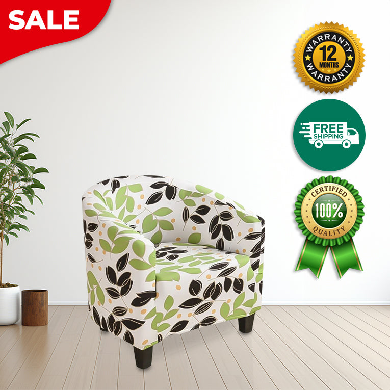 Anyseat Chair Cover White Leaf Print Dust Proof Tub Slipcover Home Decor