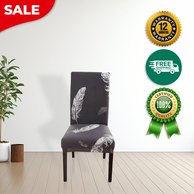 Anyseat Chair Cover Dark Gray Leaf Print Elastic Slipcover Dining Decor