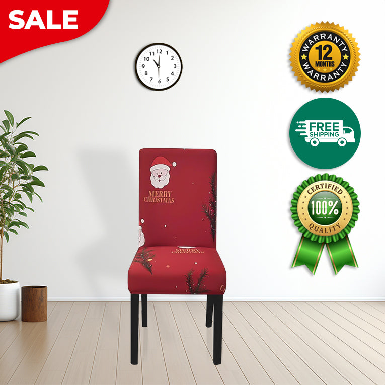 ANYDECO Chair Cover Maroon Santa Merry Christmas Greeting Design with Anti-Dirt and Elastic Material for Dining Room Kitchen Wedding Hotel Banquet Restaurant