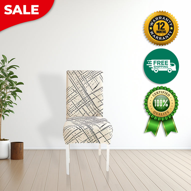 Anyseat  Chair Cover Beige With Black Sketch Elastic Slipcover Dining Decor