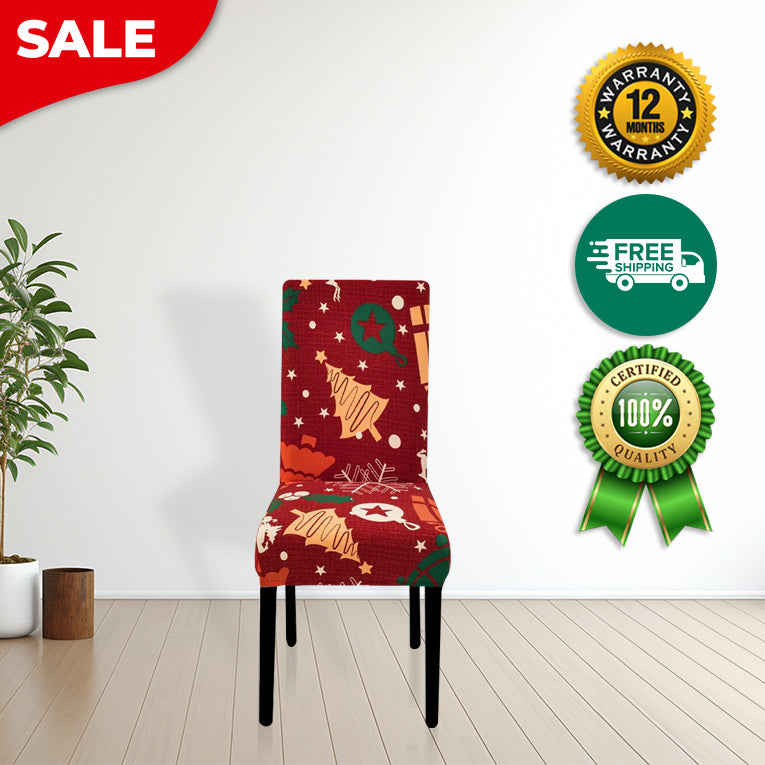 Anyseat Chair Cover Maroon Christmas Tree Lantern Design Stretchable Dining Slipcover