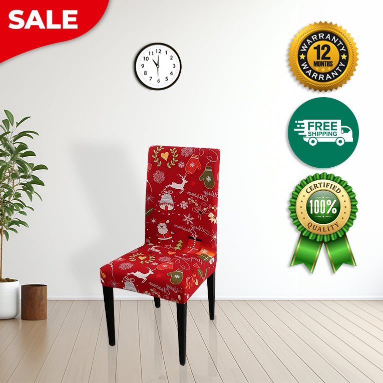 ANYDECO Chair Cover Red Full Christmas  Design with Anti-Dirt and Elastic Material for Dining Room Kitchen Wedding Hotel Banquet Restaurant
