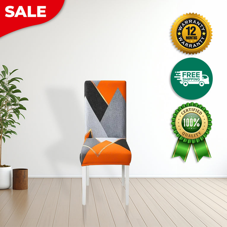 Anyseat Chair Cover Orange Gray Geometric Design Elastic Slipcover Dining Decor