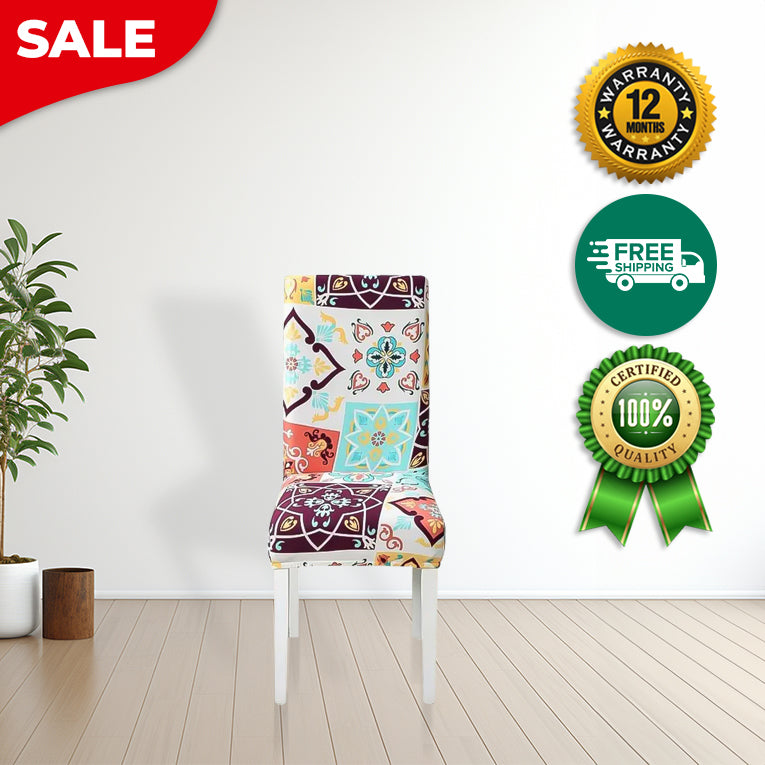 Anyseat  Chair Cover White Floral Print Elastic Slipcover Dining Decor