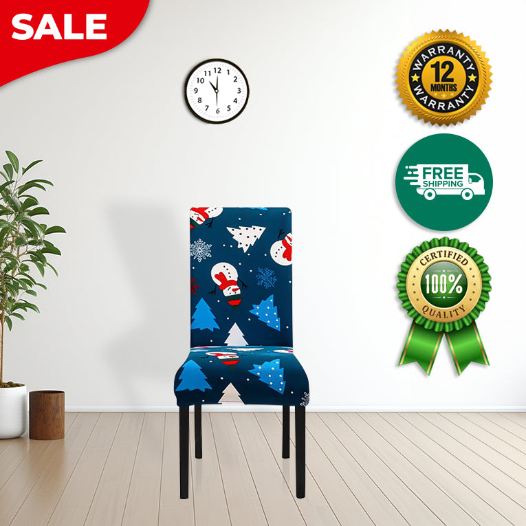 ANYDECO Chair Cover Dark Blue Snowman Christmas Holiday Design with Anti-Dirt and Elastic Material for Dining Room Kitchen Wedding Hotel Banquet Restaurant