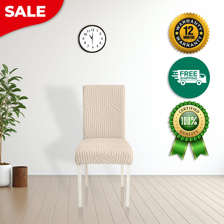 Anyseat Chair Cover Beige Linear Design with Anti-Dirt and Elastic Material for Dining Room Kitchen Wedding Hotel Banquet Restaurant