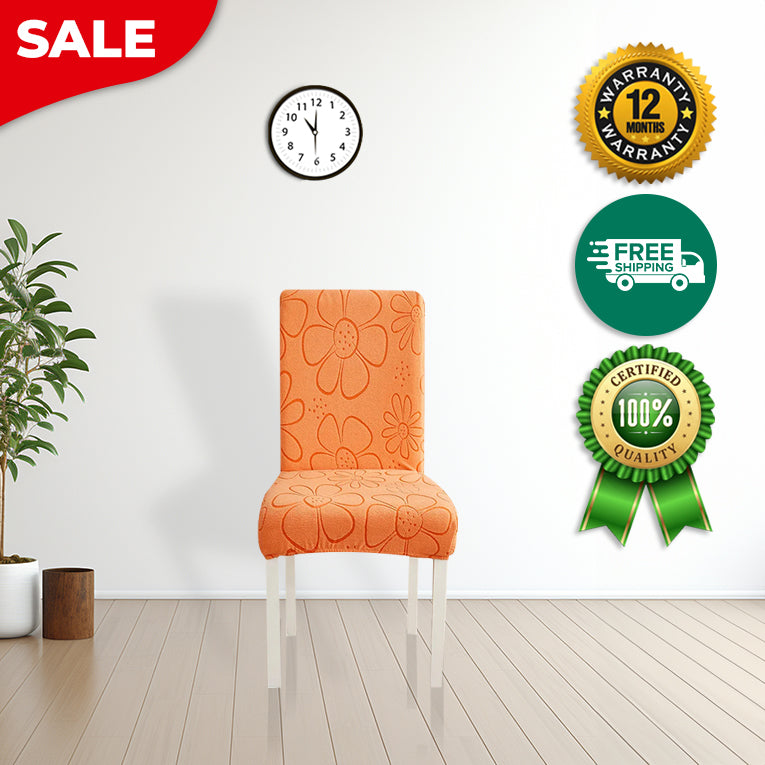 Anyseat Chair Cover Orange Floral Design with Anti-Dirt and Elastic Material for Dining Room Kitchen Wedding Hotel Banquet Restaurant
