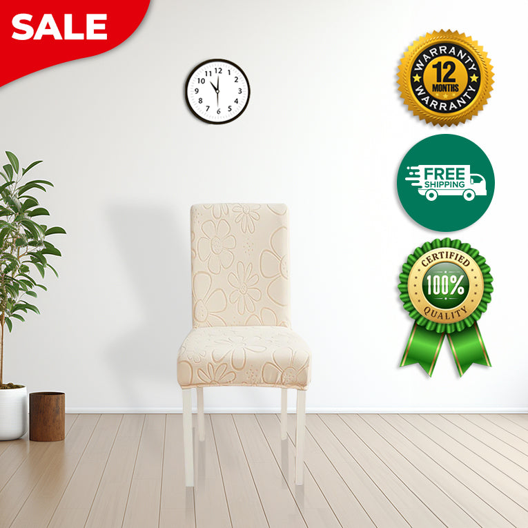 Anyseat Chair Cover Beige Floral Design with Anti-Dirt and Elastic Material for Dining Room Kitchen Wedding Hotel Banquet Restaurant