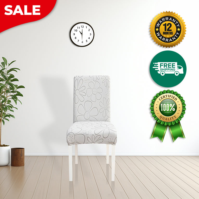 Anyseat Chair Cover Light Grey Floral Design with Anti-Dirt and Elastic Material for Dining Room Kitchen Wedding Hotel Banquet Restaurant