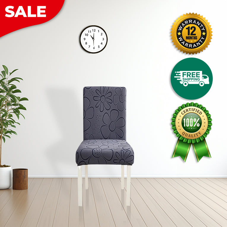 Anyseat Chair Cover Dark Grey Floral Design with Anti-Dirt and Elastic Material for Dining Room Kitchen Wedding Hotel Banquet Restaurant