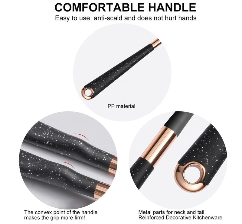 Anygleam Kitchen Utensils Non-stick Brown 10 Set Gold Plated Handle with Support Point Cooking Tool Accessories Heat Resistant Kitchenware