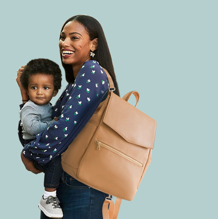 Anymom Mommy Diaper Bag Brown 3Pcs Set PU Leather Backpack with Changing Pad