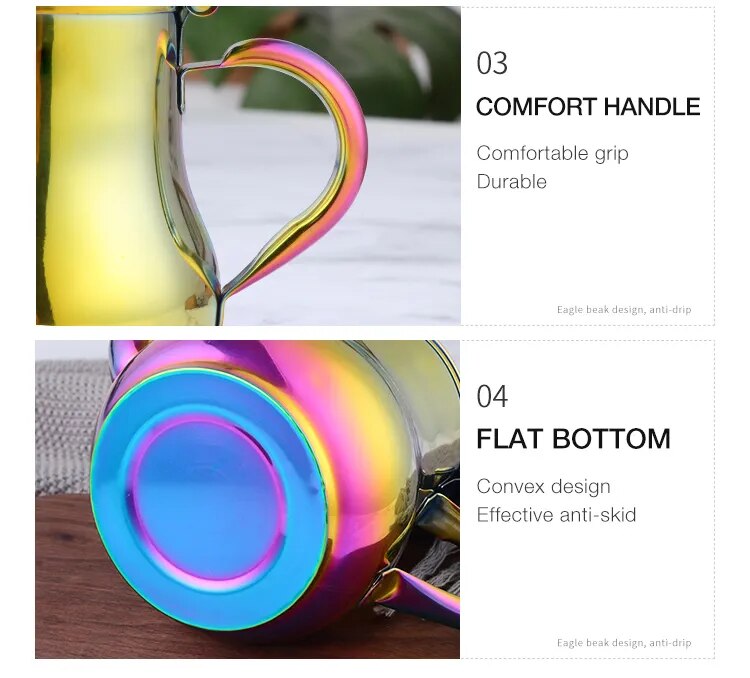 Anygleam Teapot Red Rainbow Stainless Steel with Filter for Coffee, Tea, Oil  and Liquid Seasonings Container Kettle