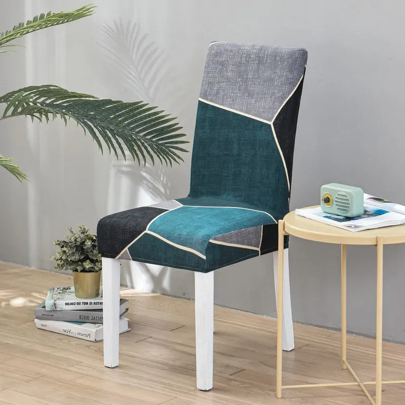 Anyseat Chair Cover Blue Green Pattern Design with Anti-Dirt and Elastic Material for Dining Room Kitchen Wedding Hotel Banquet Restaurant