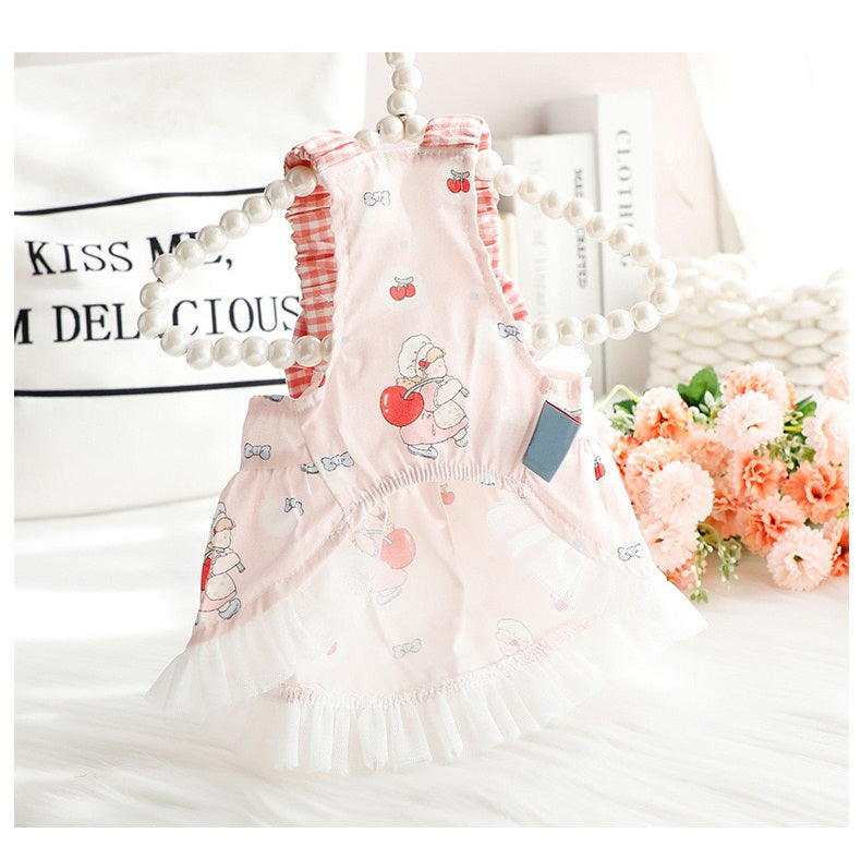 Anypet Princess Dog Dress – Pink Cosplay Outfit with Big Buttons and Tassel Print for Special Occasions