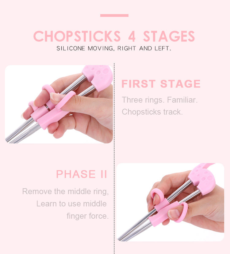 Anygleam Chop Stick Pink Giraffe 1 Pair Reusable Gold  Stainless Steel Cartoon for Kids and Children Kitchen Accessories