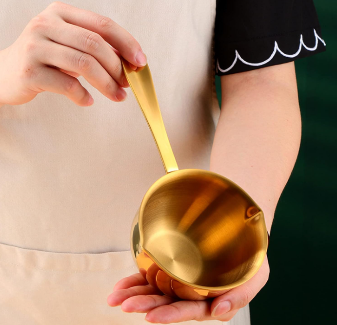 Anygleam Cookware Pouring Pots 2pcs Gold Mini Sauce Heating Stainless Steel Kitchen Chocolate Pot Butter Milk Drip Pot Small With Handle