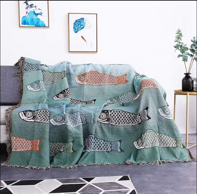 Anycozy Koi Fish Soft Quilt Throw Blanket – Soft Camping Mat & Cozy Home Décor