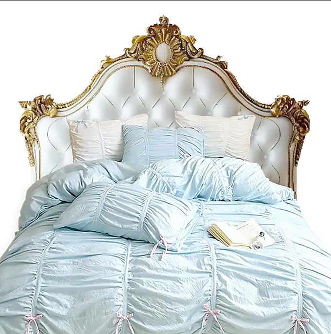 Anycozy Bedding Set Bow Ruffle Pleated Duvet Cover Fitted Bed Sheet and Pillowcases Bedroom Decor