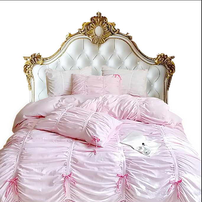 Anycozy Bedding Set Bow Ruffle Pleated Duvet Cover Fitted Bed Sheet and Pillowcases Bedroom Decor