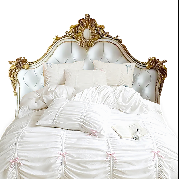 Anycozy Bedding Set Bow Ruffle Pleated Duvet Cover Fitted Bed Sheet and Pillowcases Bedroom Decor