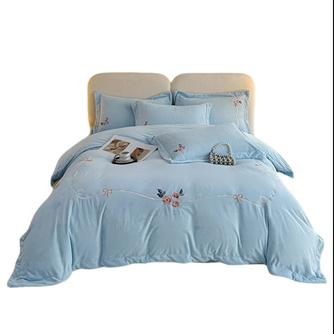 Anycozy Duvet Cover Set Flat Bed Sheet Soft Heavy Fluffy Floral Embroidery Quilt Bedding