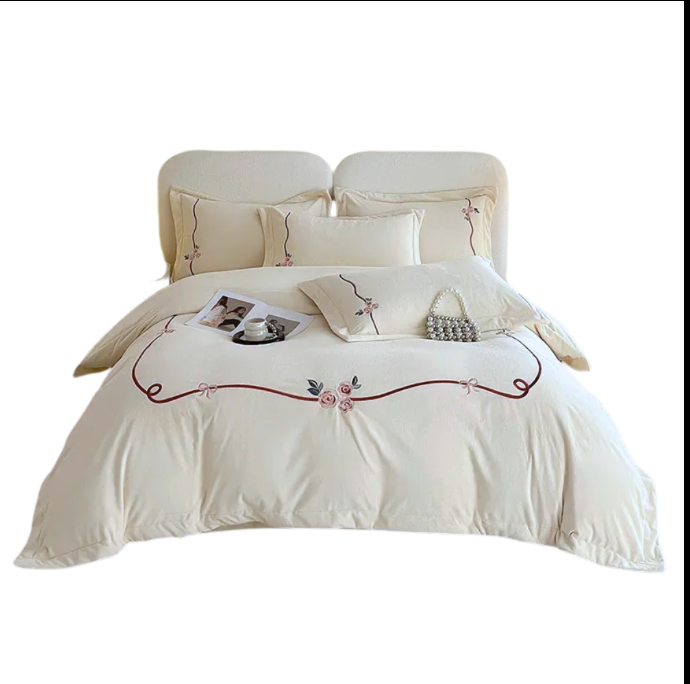 Anycozy Duvet Cover Set Flat Bed Sheet Soft Heavy Fluffy Floral Embroidery Quilt Bedding