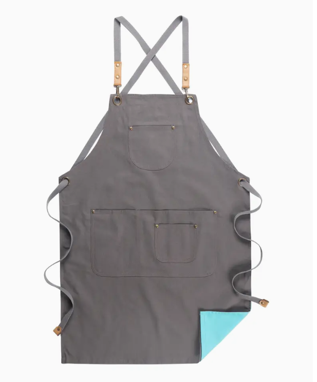 Anypron Blue Grey Cooking Apron for Men Women Chef Cafe Workwear