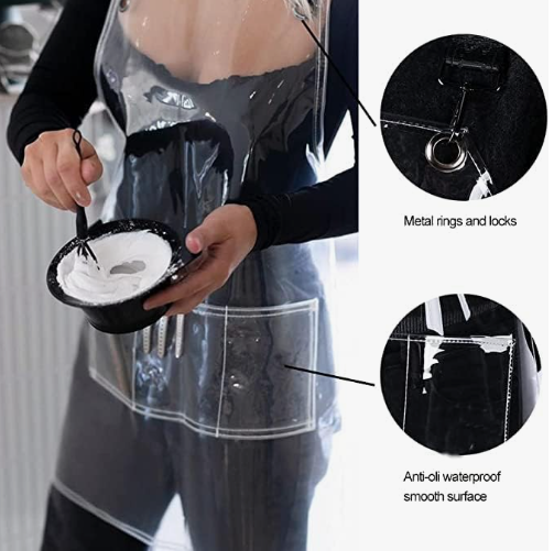 Anypron Black Ribbon Waterproof TPU Apron Oilproof for Barber Salon