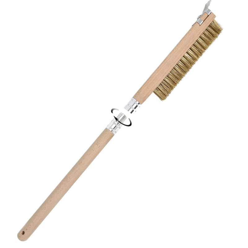 Anygleam Wooden 65cm Pizza Oven Copper Brush with Metal Scraper Tool Cleaning Accessories