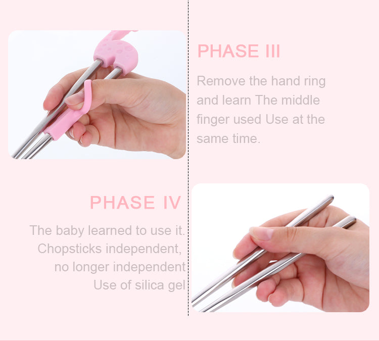 Anygleam Chop Stick Green Elephant 1 Pair Reusable Silver Stainless Steel Cartoon for Kids and Children Kitchen Accessories