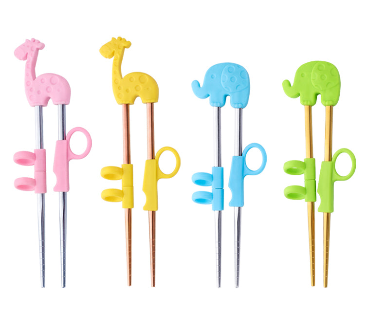 Anygleam Chop Stick Yellow Giraffe 1 Pair Reusable Gold  Stainless Steel Cartoon for Kids and Children Kitchen Accessories