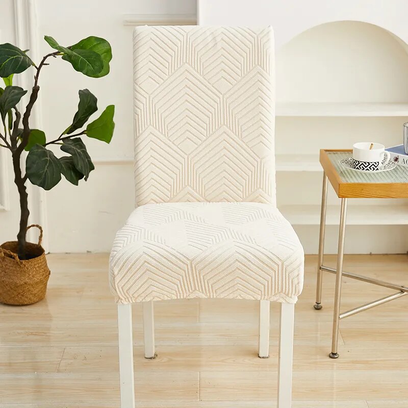 Anyseat Chair Cover Beige Geometric Lines Design with Elastic Material for Dining Room Kitchen Wedding Hotel Banquet Restaurant