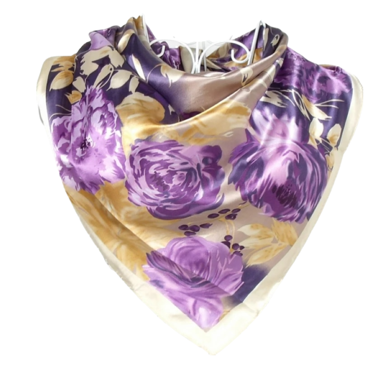 Anyyou Scarf for Women Floral Purple Printed Polyester Silk Big Square Silk 90*90cm Satin For Spring Summer Autumn Winter
